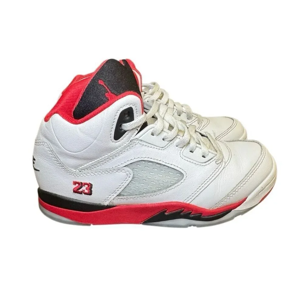 Nike Air Jordan 5 Retro Fire Red Black Tongue HQ7979-101 Preschool Size 2.5 Y